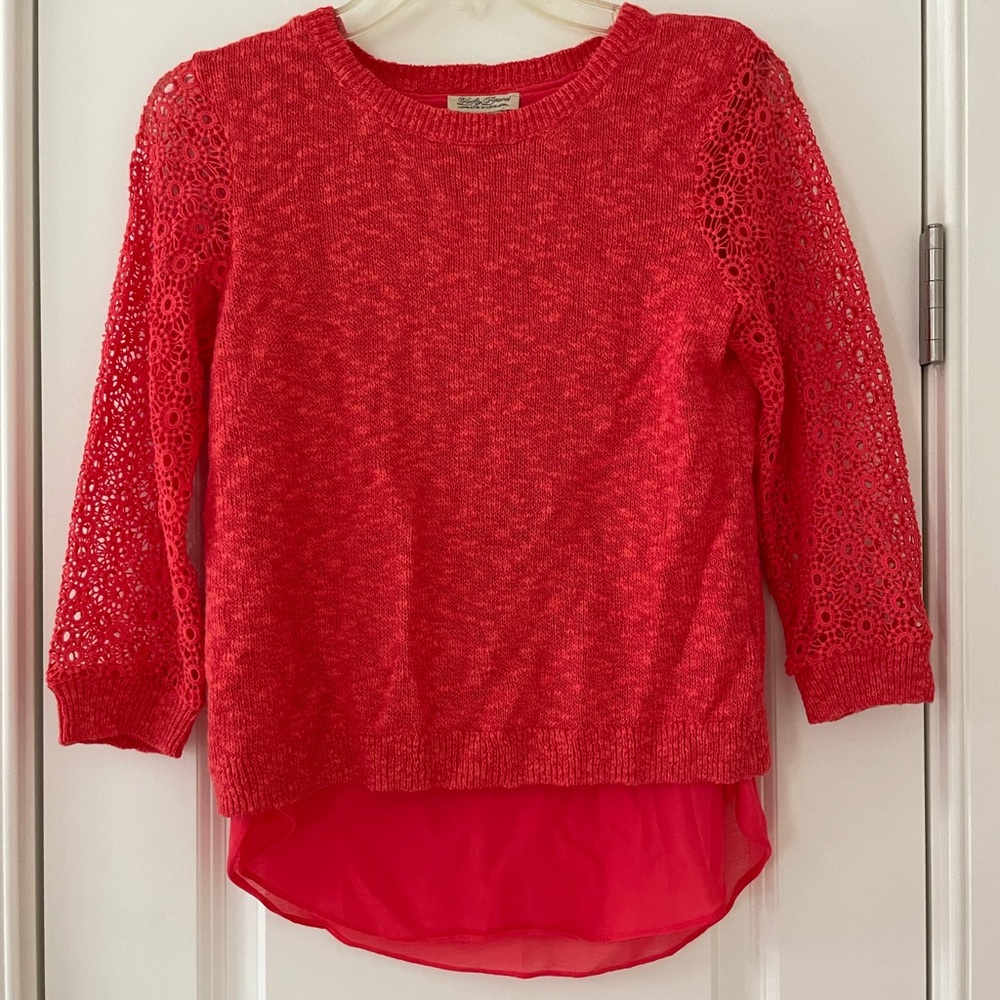 NWT Lucky Brand Lace Layered Split Back Sweater XS